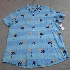 Club Room Shirt 2XL Blue Palm Print Short Sleeve Linen Blend NEW